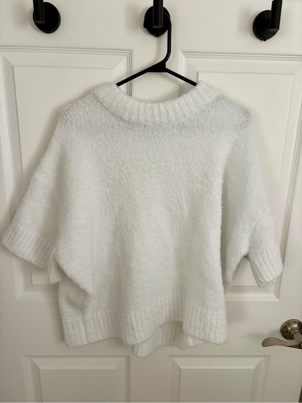 Relaxed White Short-Sleeve Knit Top